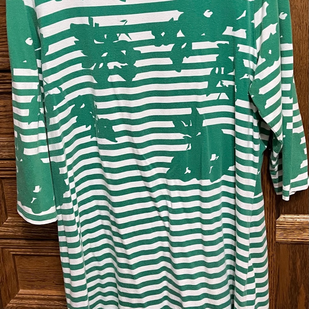 Liz Clairborne dress, large, green & white, 3/4 length sleeves, lightweight